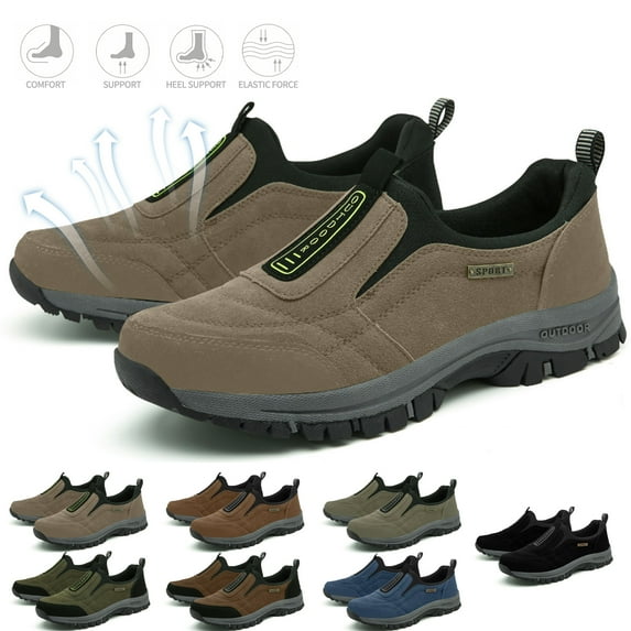 XDDLITP Men's Non Slip Orthopedic Footwear Waterproof Slip-On Hiking Shoes Arch Support Breathable & Lightweight Perfect for Outdoor Brown 41(US-8.5)