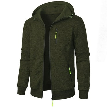 XDDLITP Men's Fleece Lined Zip Up Hoodie Jacket Solid Color Long Sleeve Hooded Sweatshirts with Zipper Pockets Lightweight Sweatshirts Thermal Spring Pullover,Army Green 2XL