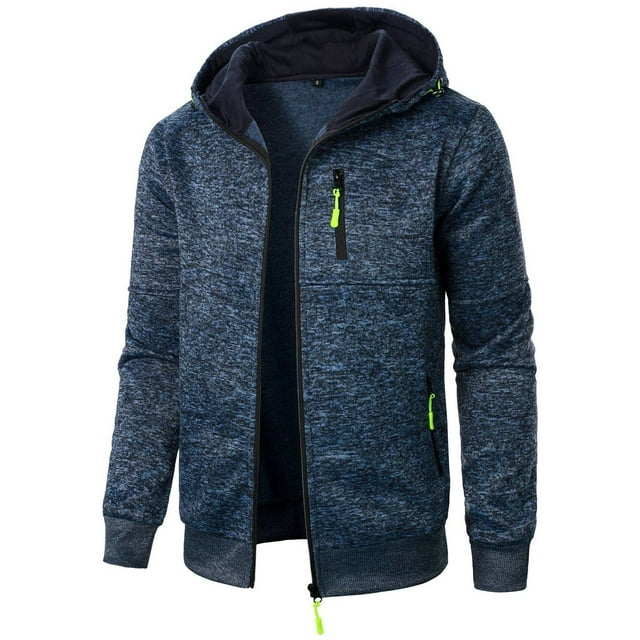 XDDLITP Men's Fleece Lined Zip Up Jacket Solid Color Long Sleeve Hooded Sweatshirt with Zipper Pockets Lightweight Sweatshirt Sports Spring Pullover,Navy 3XL
