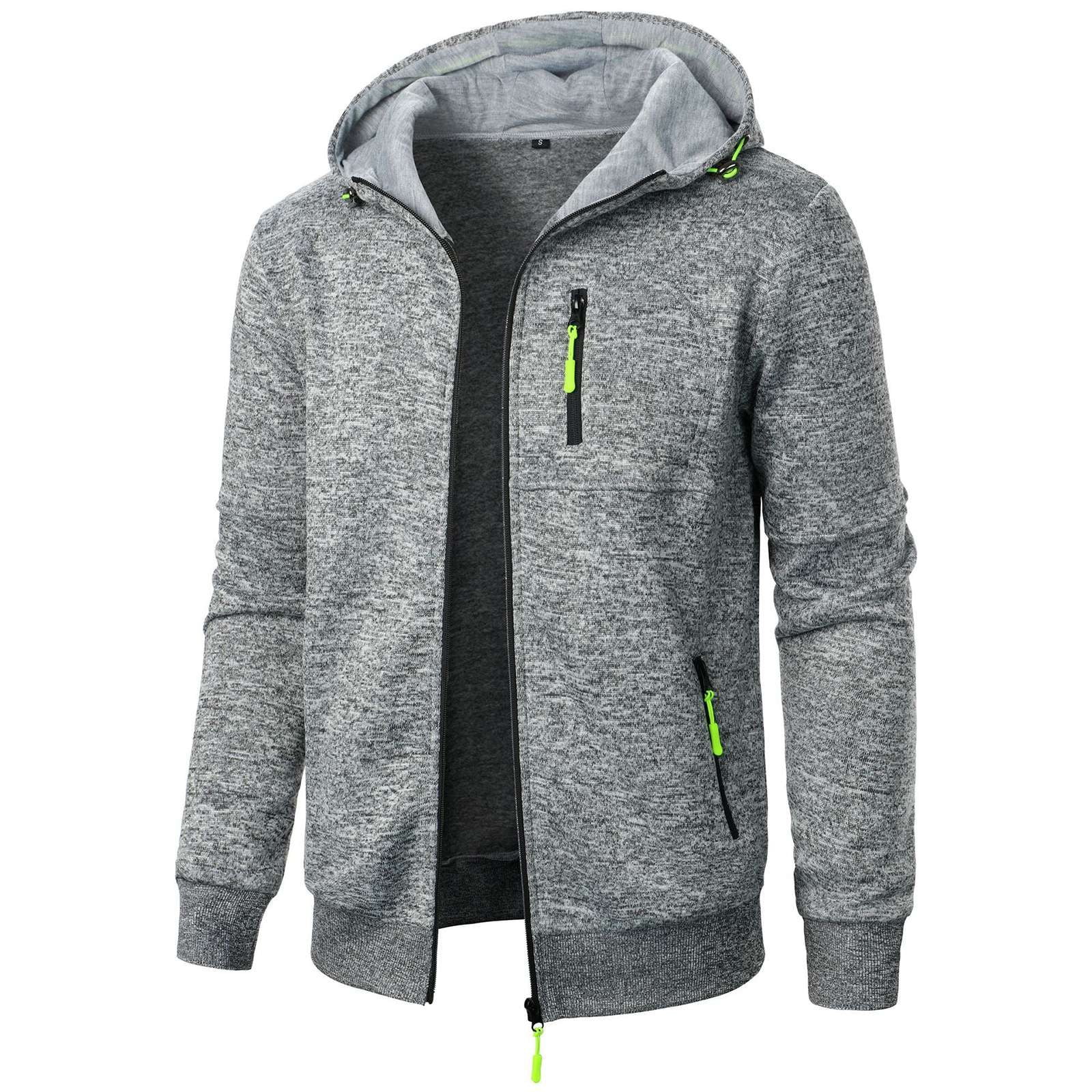 XDDLITP Men's Fleece Lined Zip Up Hoodie Jacket Solid Color Long Sleeve Hoodies with Zipper Pockets Fashion Sweatshirt Active Spring Pullover,Light Gray M