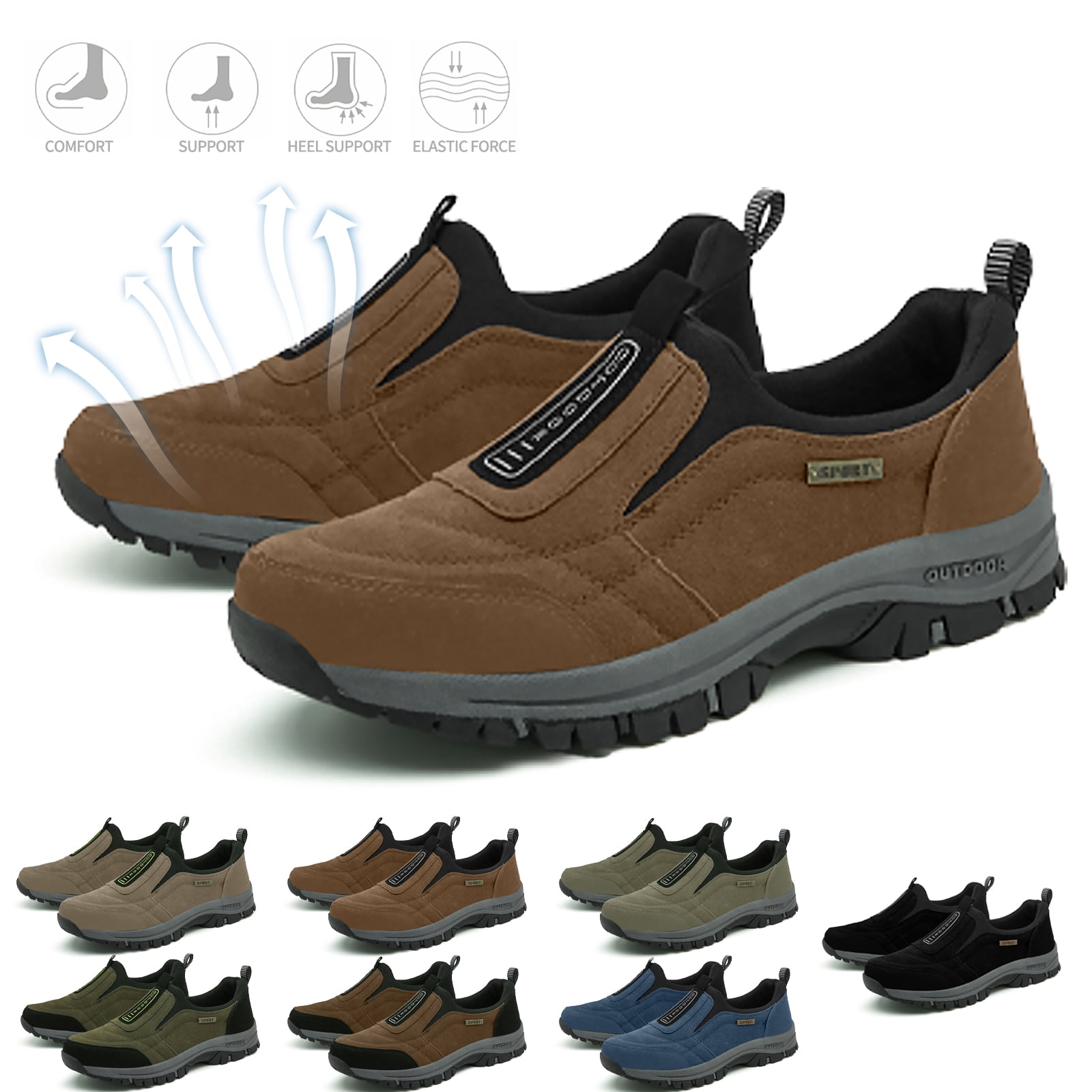 Men's Walking Shoes Waterproof Hiking Shoes Slip on Orthopedic Sneakers Outdoor Non Slip Shoes Casual Trail Shoes Brown 43(US-9.5)