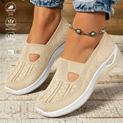 XDDLITP Orthopedic Shoes for Women,Women Wide Width Breathable Walking Comfortable Slip on Sneakers Orthowalk Nurse Shoes Non Slip Food Service Lightweight Sneaker,Beige 36(US-6)