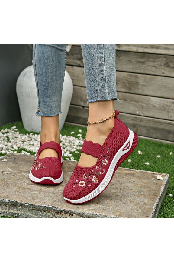 Orthowalk Nurse Shoes for Women - Wide Width, Breathable Mesh, Arch Support Slip-Ons with Non-Slip Food Service Sole,Red 36(US-6)