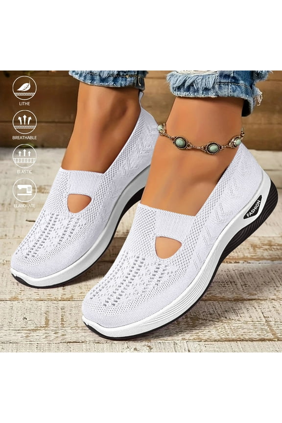 Orthowalk Orthopedic Sneakers for Women Wide Width Breathable & Comfortable Slip-On Shoes Arch Support for Plantar Fasciitis Anti-Skid Sole for Work & Travel,White 35(US-5.5)