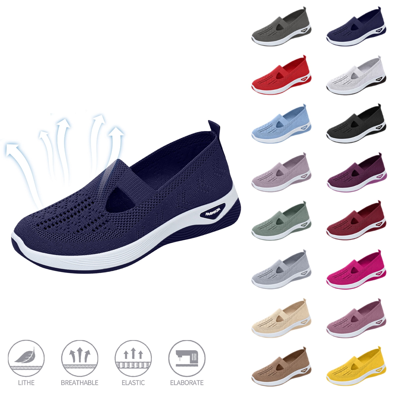 XDDLITP Orthowalk Women's Wide Width Slip-Ons - Breathable Orthopedic Shoes, Lightweight, Non-Slip for Nurse & Food Service,Blue 40(US-8)