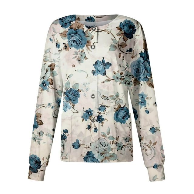 XDDLITP Scrub Jackets for Women Long Sleeve Button up Plus Size Medical