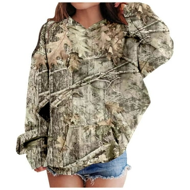 XDDLITP Sweatshirts for Teen Girls Kids 10-12 Long Sleeve Camo Hoodie Maple Leaf Print Cute Graphic Hoodie Drawstring Preppy Pullover Hoodie for Teen Girls,Green 13-14 Years