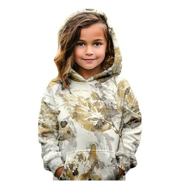 XDDLITP Unisex Kids Camo Hoodies Maple-Leaf Print Drop Shoulder Sweatshirts Oversized Long Sleeved Loose Fit Pullover Tops with Pockets,Gray 160
