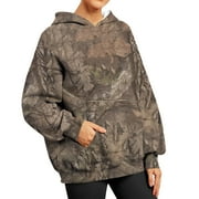 XDDLITP Women's Camo Hoodie Oversized Hooded Sweatshirts Maple Leaf Printed Loose Fit Hoodies Long Sleeve Pullover with Pockets Army Green 3XL