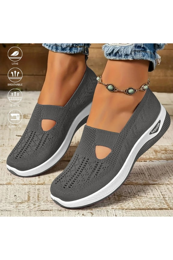 Women's Diabetic-Friendly Orthopedic Shoes Breathable Woven Design Slip-On with Arch Support Non-Slip Sole for Safe Walking Lightweight & Comfortable for All-Day Use,Dark Gray 43(US-10)