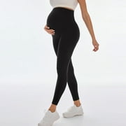 XDDLITP Women's Maternity Jeggings Over the Belly Solid Color Pants Essential Stretch Buttery Soft High Waisted Pregnancy Leggings Bump Support Full Length Clothes,Black L