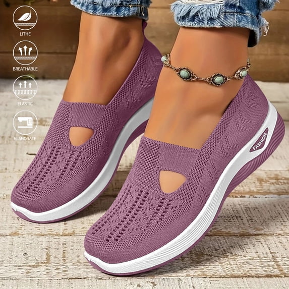 XDDLITP Women's Orthopedic Breathable Soft Sole Shoes: Slip-On Design with Arch Support, Diabetic-Friendly Foam, Lightweight & Casual for Walking, Tennis & Everyday Activities,Purple 35(US-5.5)