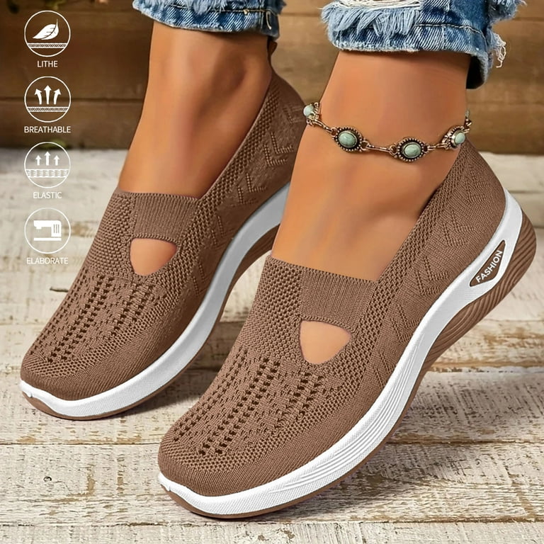 XDDLITP Women's Orthopedic Slip-On Sneakers Breathable Woven