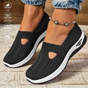 XDDLITP Womens Orthopedic Slip-On Walking Sneakers Breathable & Casual Design, Perfect for Daily Wear, Offers Moderate Arch Support & Comfortable Mesh Upper for All-Day Ease,Black 42US-9.5