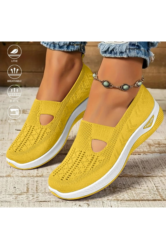 Women's Orthopedic Walking Sneakers - Mesh Breathable, Non-Slip Sole, Arch Support for Work, Travel & Plantar Fasciitis,Yellow 38(US-7)