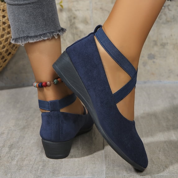 XDDLITP Women's Pull-On Criss-Cross Ankle Ballet Flats Trendy Shoes for a Chic and Effortless Look,Dark Blue 38(US-7)