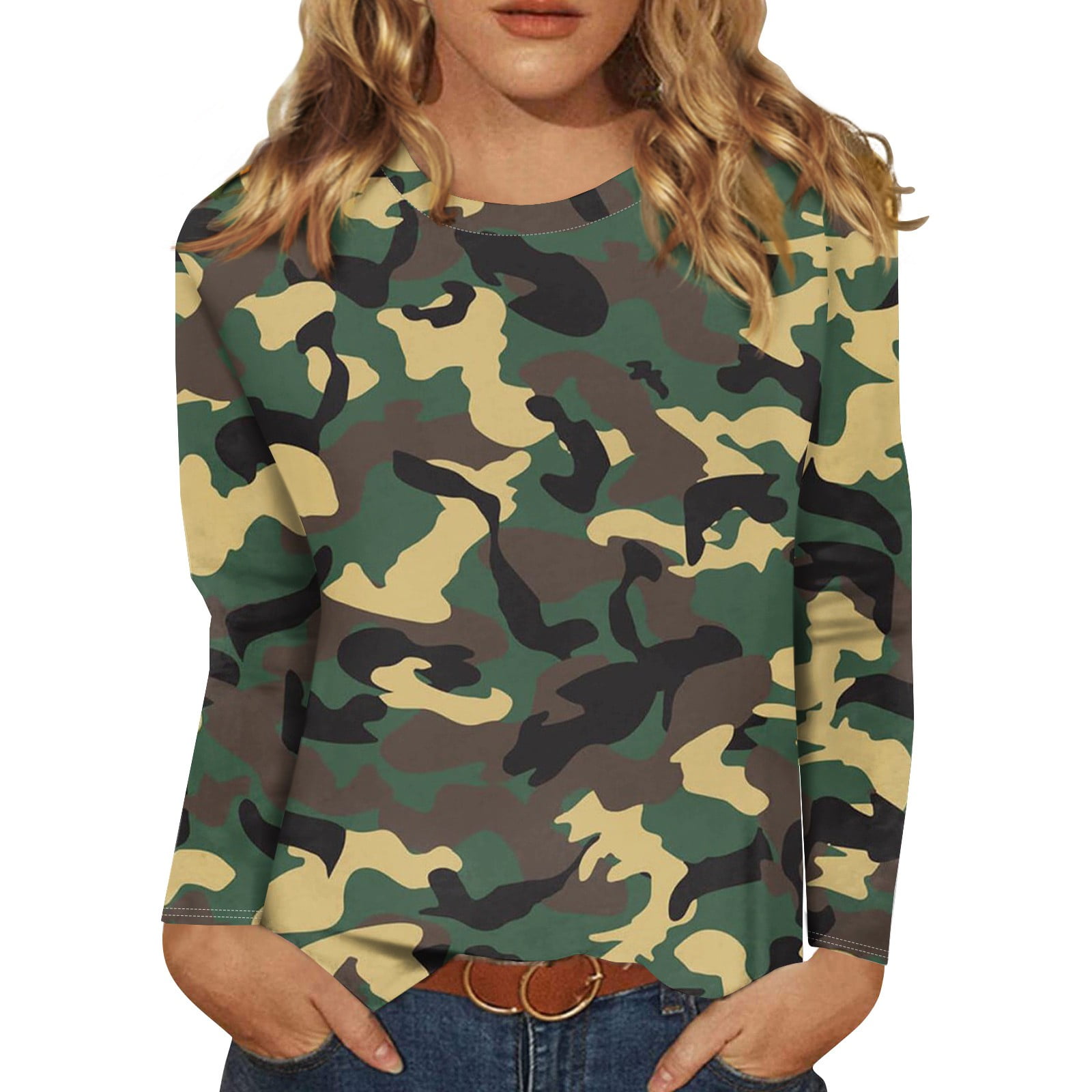 Tklpehg Fall Long Sleeve Shirts For Women Crew Neck Comfortable Tops Color Block Leisure Going Out Tops Fall Clothes Pullover Red L