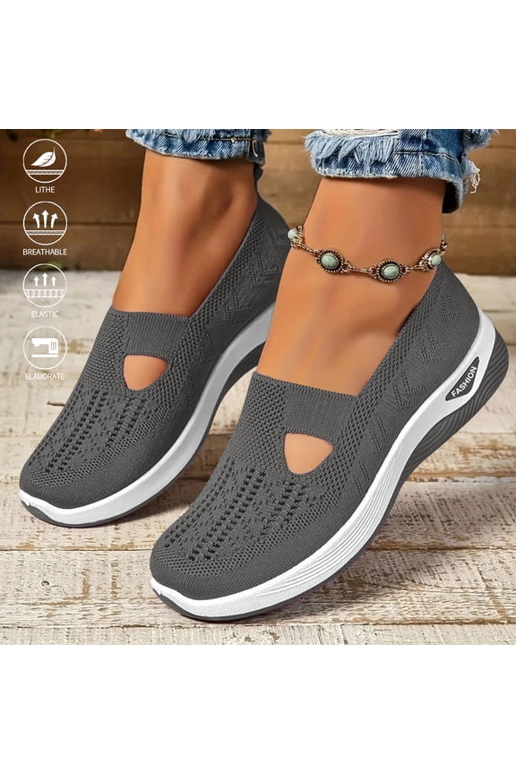 Women's Woven Orthopedic Breathable Soft Shoes Slip On Diabetic Foam Walking Shoes Arch Support Non Slip Lightweight Casual Breathable Tennis Shoes,Dark Gray 38(US-7)
