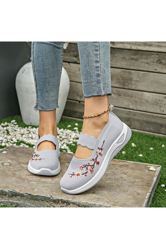 Women's Woven Orthopedic Breathable Soft Shoes Slip On Diabetic Foam Walking Shoes Arch Support Non Slip Lightweight Casual Breathable Tennis Shoes,Gray 42(US-9.5)