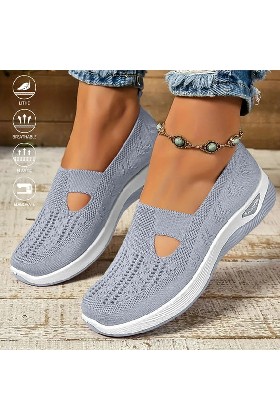 Women's Woven Orthopedic Walking Shoes Comfortable Wide Width Toe Box Slip on Arch Support Sports Shoe for Plantar Fasciitis Soft Soled Anti-Skid Tennis Sneakers,Gray 35(US-5.5)