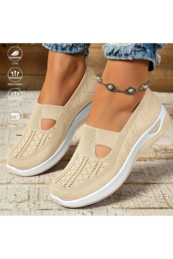 Women's Woven Orthopedic Walking Shoes: Soft Mesh Upper, Breathable & Lightweight, Slip-On Design with Arch Support, Perfect for Sports & Everyday Comfort,Beige 38(US-7)