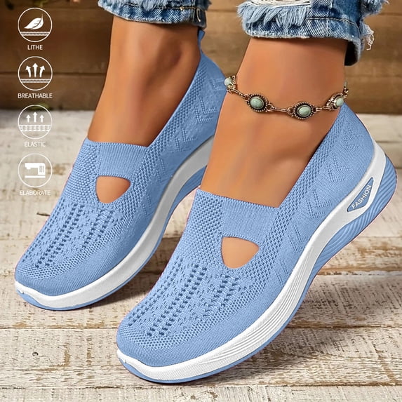 XDDLITP Women's Woven Orthopedic Walking Shoes: Soft Mesh Upper, Breathable & Lightweight, Slip-On Design with Arch Support, Perfect for Sports & Everyday Comfort,Light Blue 43(US-10)