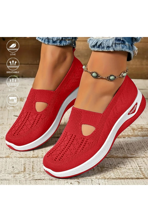 Women's Woven Orthopedic Walking Shoes Soft Mesh Upper Breathable & Lightweight Slip-On Design with Arch Support Perfect for Sports & Everyday Comfort,Red 39(US-7.5)