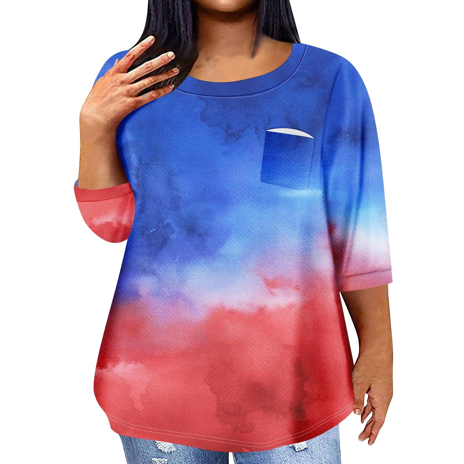 XDDLITP Womens American Flag Plus Size Summer Tops 4x-5x Patriotic Crew ...