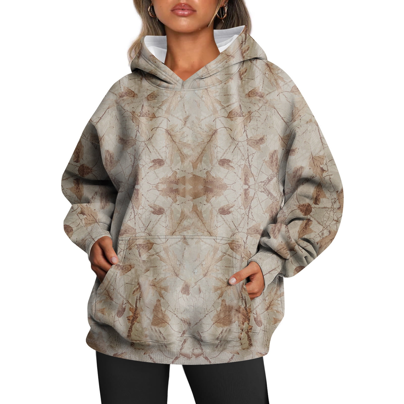 トップス Leaf Hooded Sweatshirt + Leaf Sweatpant Women's Camo Hoodie Sweatshirts Maple Leaf Print Hooded