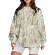 XDDLITP Womens Camo Hoodies Maple-Leaf Print Drop Shoulder Sweatshirt Oversized Long Sleeved Loose Fit Pullover Tops with Pockets Light Green S