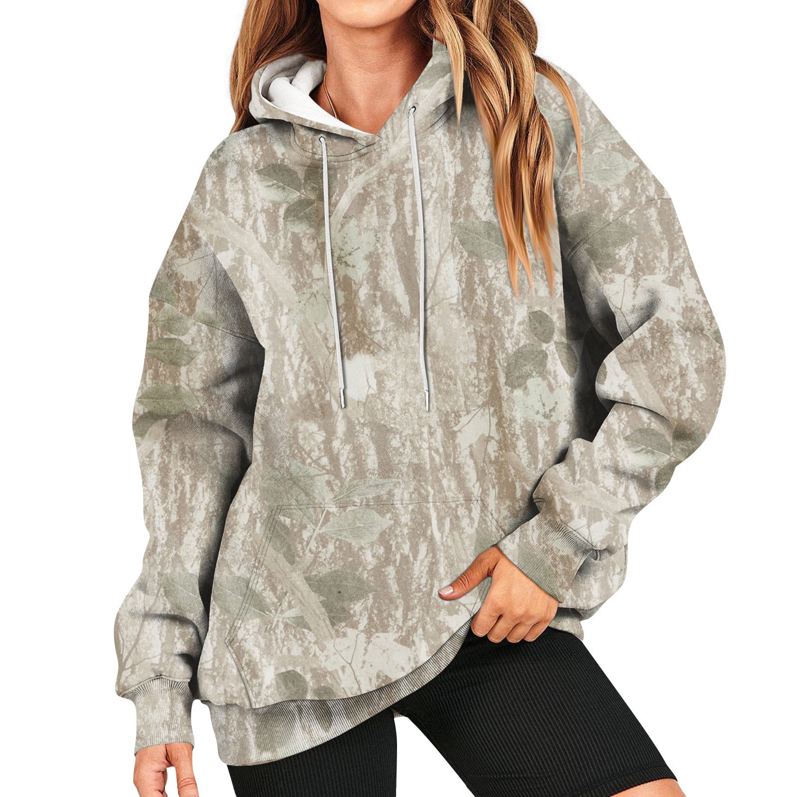XDDLITP Womens Camo Hoodies Maple-Leaf Print Long Sleeved