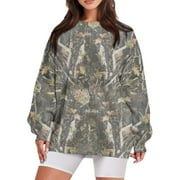 XDDLITP Womens Camo Hoodies Maple Leaf Printed Drop Shoulder Sweatshirt Oversized Long Sleeve Loose Fit Pullover with Pockets Dark Green 3XL