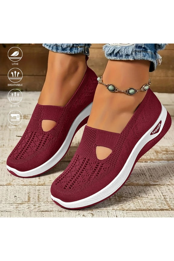 Womens Shoes Women's Casual Breathable Slip on Orthopaedic Walking Sneakers Moderatearch Support Mesh-Comfortable Workout Sneaker,Wine 37(US-6.5)