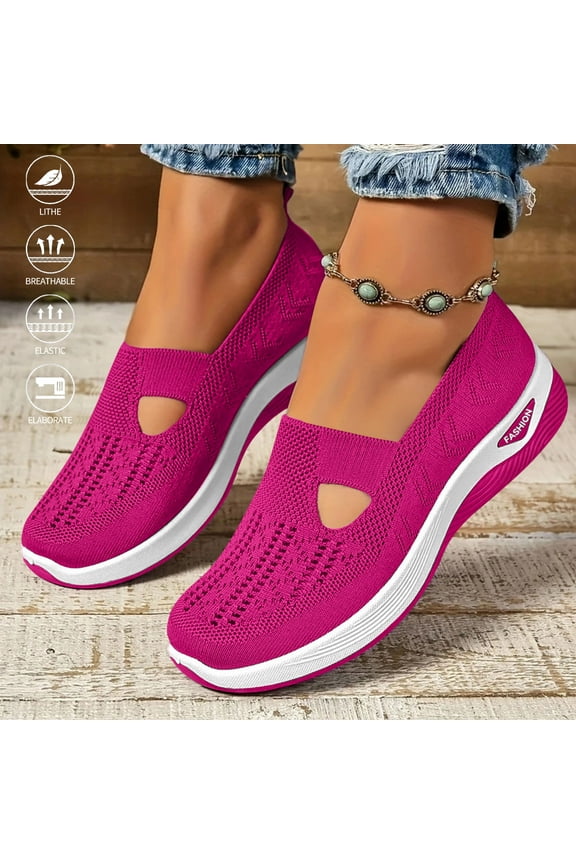 Womens Woven Orthopedic Walking Shoes Women's Comfortable Mesh Breathable Soft Slip-on Arch Support Sports Sneakers,Hot Pink 41(US-9)
