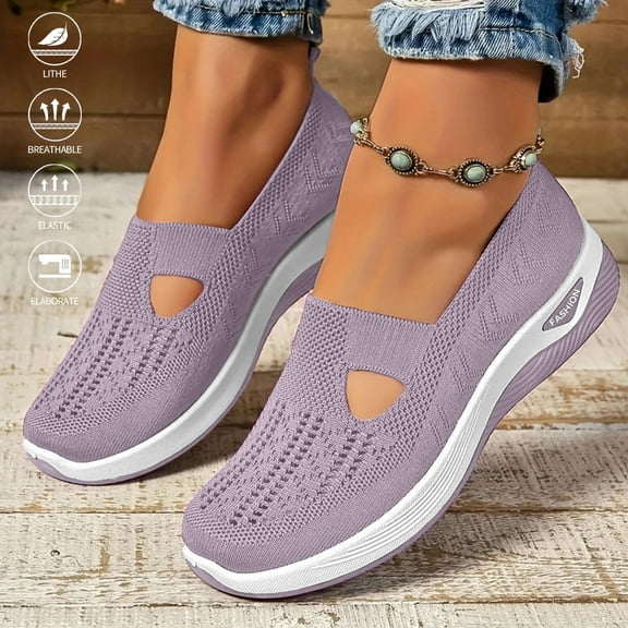 XDDLITP Womens Woven Orthopedic Walking Shoes Women's Comfortable Mesh Breathable Soft Slip-on Arch Support Sports Sneakers,Light Purple 39(US-7.5)