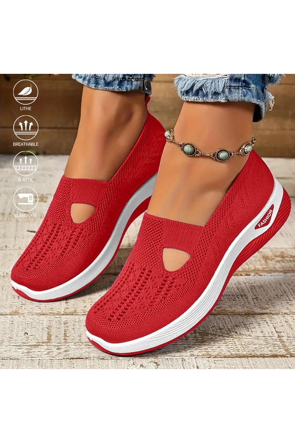 Womens Woven Orthopedic Walking Shoes, Women's Comfortable Mesh Breathable Soft Slip-on Arch Support Sports Sneakers,Red 39(US-7.5)