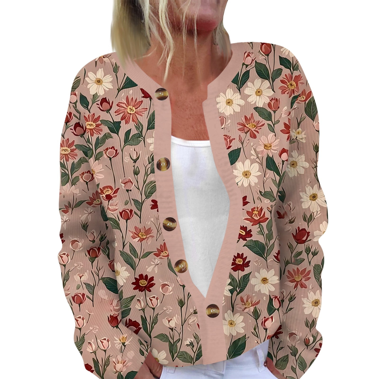 XDDLITP Y2k Flower Print Cardigans for Women Floral Print Long