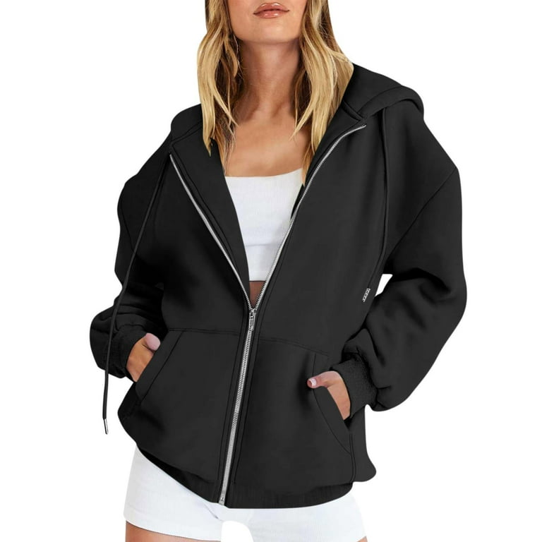 XDDLITP Zip Up Hoodie for Women Full Zip Solid Color Hoodies