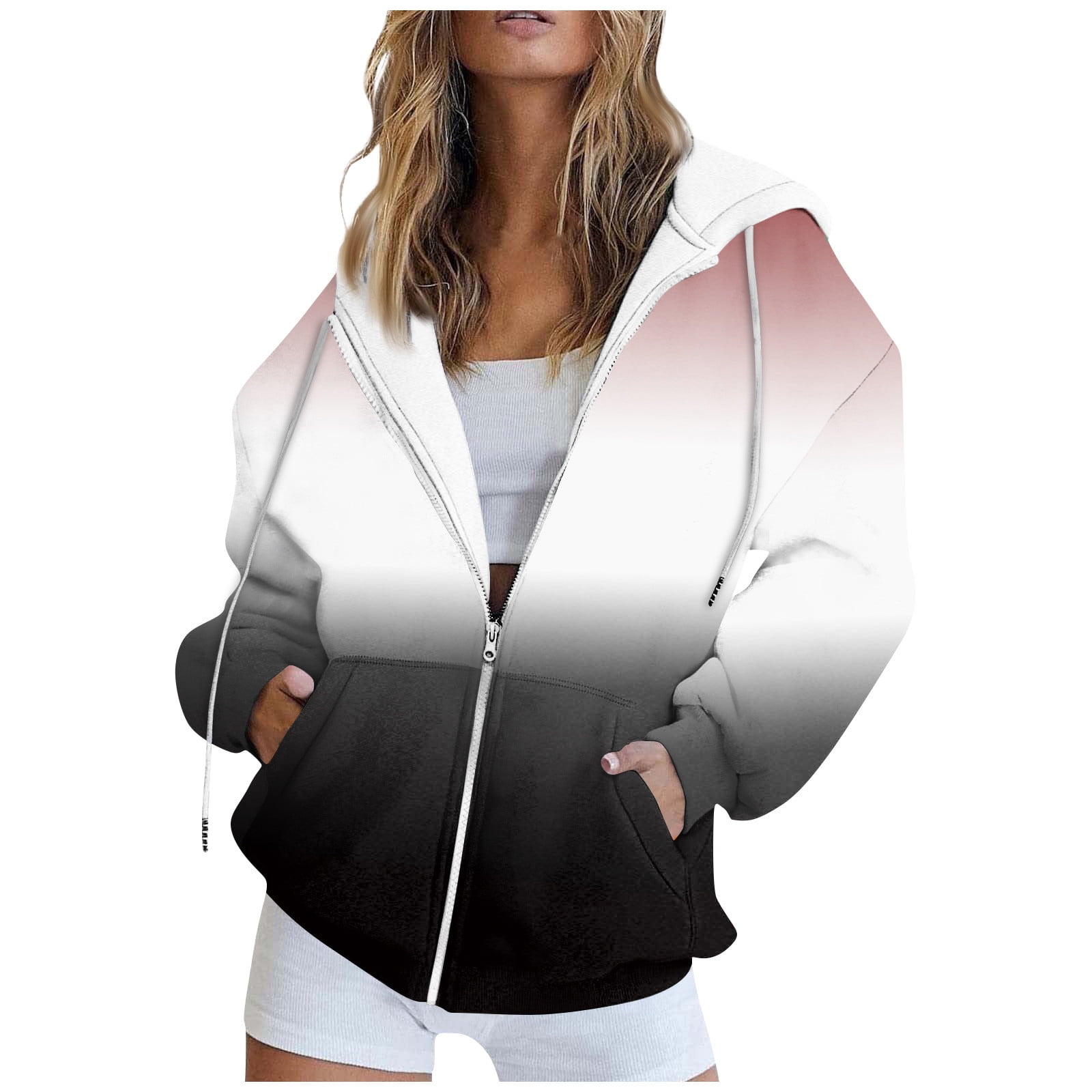 Damen Hoodie Y2K Style - Oversized Zip Up Mit Kapuze
