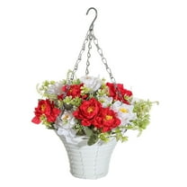 XDDST Artificial Hanging Flowers Basket for Spring Summer Outdoor Porch Decoration Silk Colorful Daisy Eucalyptus in Planter Look Real for Home Patio Balcony Yard