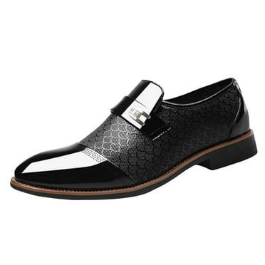 XDDST Black Dress Shoes for Men Men's Embossed Slip On Casual Leather Shoes