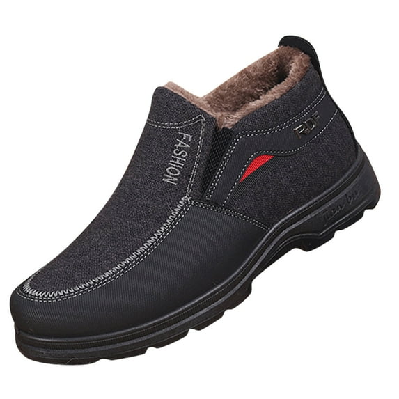 XDDST Black Slip On Shoes Fashion Winter Men Snow Boots Round Toe and Thick Bottom Slip On Solid Color Plush Warm and Comfortable
