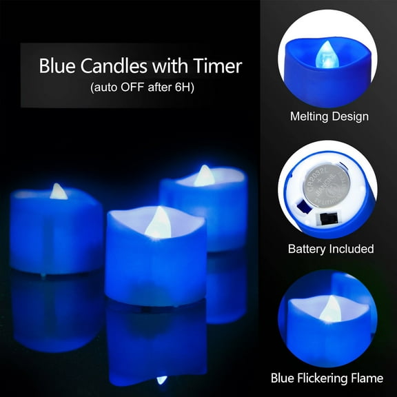 XDDST Blue Glitter LED Tealight Candles Pack of 12 Flameless Flickering Tealight Candles for Home Décor 6-H Auto Off 1.5 Inch Battery Operated