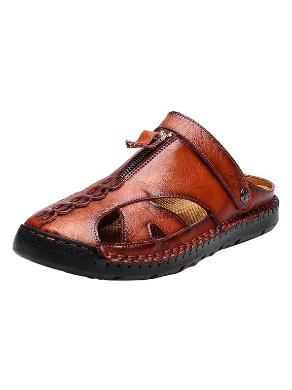 Brown Man's Sandals Summer Leather Sandals Breathable Sports Handmade Large Men's Casual Shoes Versatile Daily Beach Sandals British Foreign Trade