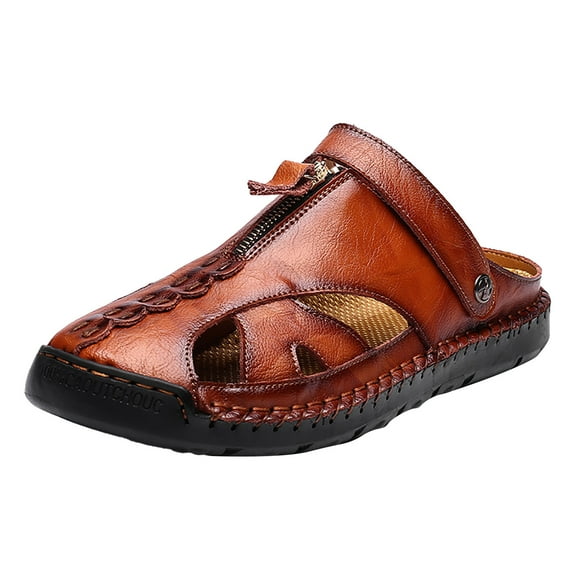 XDDST Brown Sandals for Man 2024 Summer Leather Sandals Breathable Sports Handmade Large Men's Casual Shoes Versatile Daily Beach Sandals British Foreign Trade