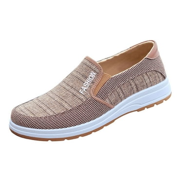 XDDST Brown Shoes for Men Fashion All Season Men Casual Shoes Flat Bottom Round Toe Non Slip Cloth Shoes Solid Color Comfortable Elastic and Shallow Mouth