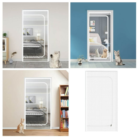 XDDST Cat Screen Cat Net for Balcony Screen Door Cats From Running Cat Mesh Door Screen for Living Room Bedroom Kitchen (Suitable Door Size: 90 Cm X 210 Cm) D Open White