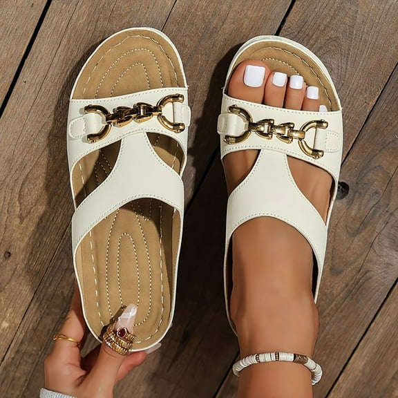 XDDST Cute Sandals for Women 2025 Women Sandals Summer New Pattern Simple Flower Decoration Thick Sole Wedge Comfortable Non Slip Casual Versatile Beach Shoes