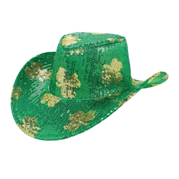 XDDST Dress Up Party Top Hats for Adults St. Patrick's Day Irish Green Top Hat Cowboy Plush Hat with Sequin