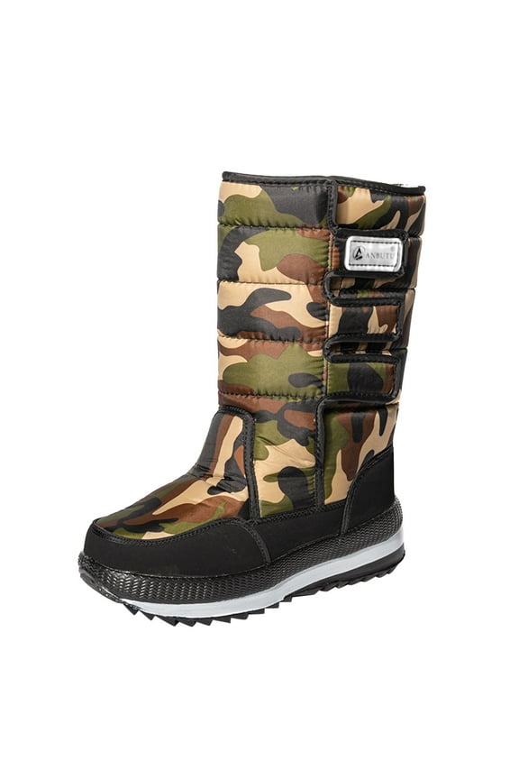 Fashion Couple Mens Womens Winter Cloth Flat Slip On Keep Warm Snow Boots Shoes Warm Fur Lined Mid-Calf Booties